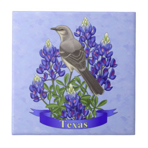 Texas Staat Mockingbird & Bluebonnet Blume Fliese