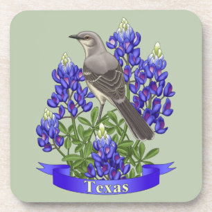 Texas Staat Mockingbird & Bluebonnet Blume Getränkeuntersetzer
