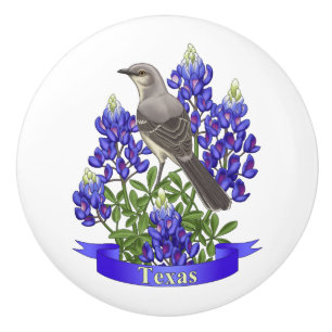 Texas Staat Mockingbird & Bluebonnet Blume Keramikknauf