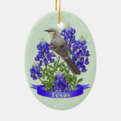 Texas Staat Mockingbird & Bluebonnet Blume Keramikornament (Hinten)