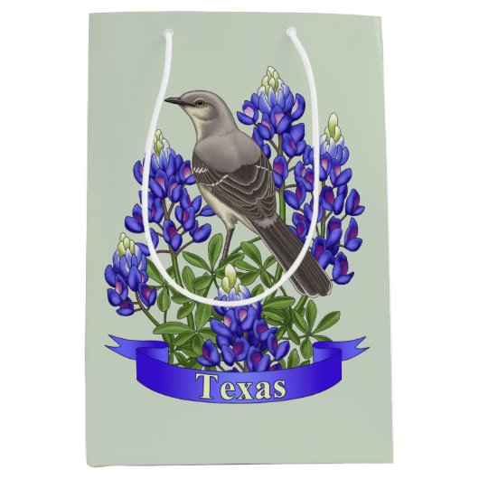 Texas Staat Mockingbird & Bluebonnet Blume Mittlere Geschenktüte (Vorderseite)