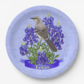 Texas Staat Mockingbird & Bluebonnet Blume Pappteller (Vorderseite)