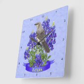 Texas Staat Mockingbird & Bluebonnet Blume Quadratische Wanduhr (Winkel)