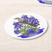 Texas Staat Mockingbird & Bluebonnet Blume Runder Pappuntersetzer (Angewinkelt)