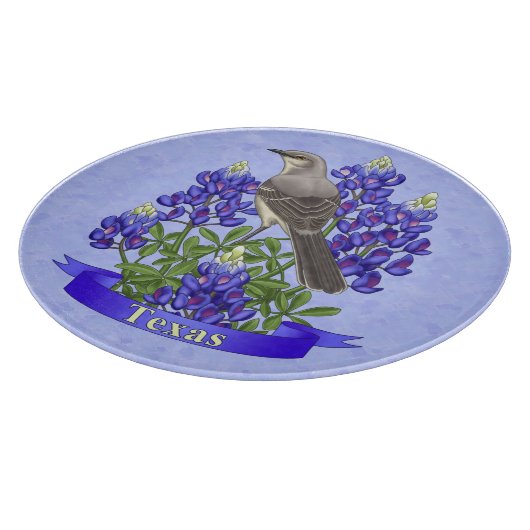 Texas Staat Mockingbird & Bluebonnet Blume Schneidebrett (Ecke)