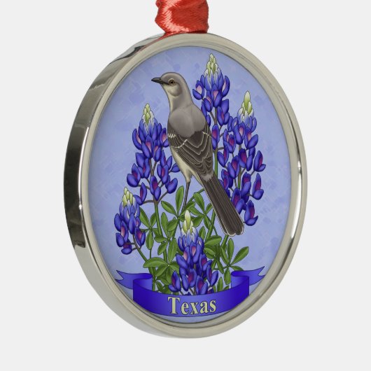 Texas Staat Mockingbird & Bluebonnet Blume Silbernes Ornament (Rechts)