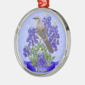 Texas Staat Mockingbird & Bluebonnet Blume Silbernes Ornament (Links)