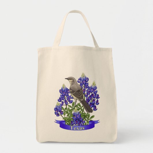Texas Staat Mockingbird & Bluebonnet Blume Tragetasche (Vorne)