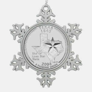 Texas Staat Quarter Schneeflocken Zinn-Ornament