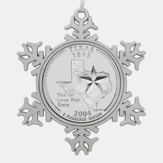 Texas Staat Quarter Schneeflocken Zinn-Ornament (Vorderseite)