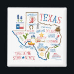 Texas Staat Sehenswürdigkeiten Illustration Magnet<br><div class="desc">Kunstwerk von Spicewood & Rose</div>