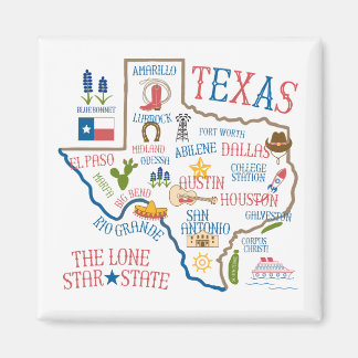Texas Staat Sehenswürdigkeiten Illustration Magnet