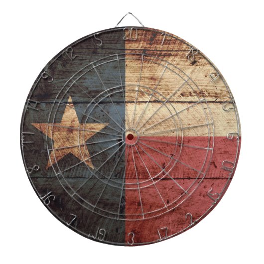Texas-Staats-Flagge auf altem hölzernem Korn Dartscheibe (vorne)