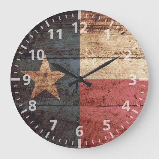 Texas-Staats-Flagge auf altem hölzernem Korn Große Wanduhr (Vorderseite)