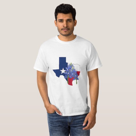 Texas-Staats-Form-Flagge und Bluebonnets-T - Shirt (Vorne ganz)