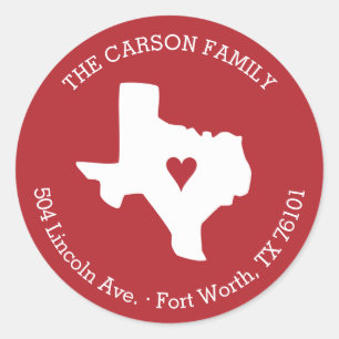 Texas-Staats-Rücksendeadresse mit Herzen auf Stad Runder Aufkleber
