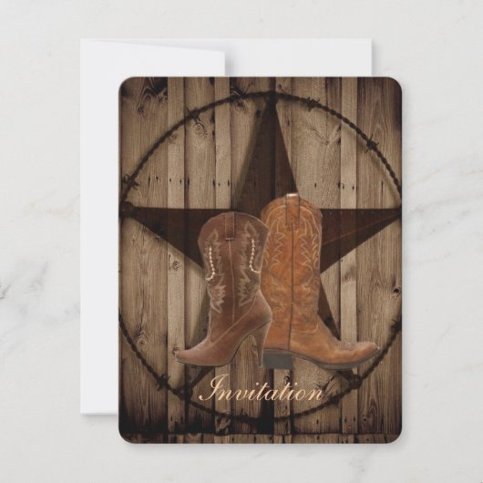 Texas Star Cowboy Boots Country Western Wedding Einladung (Vorderseite)
