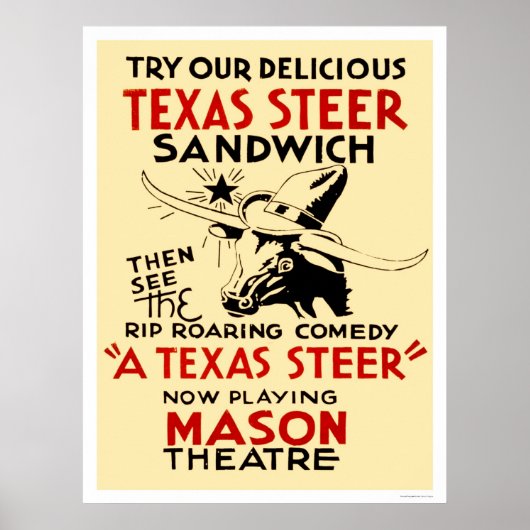 Texas Steer Sandwich 1938 WPA Poster (Vorne)