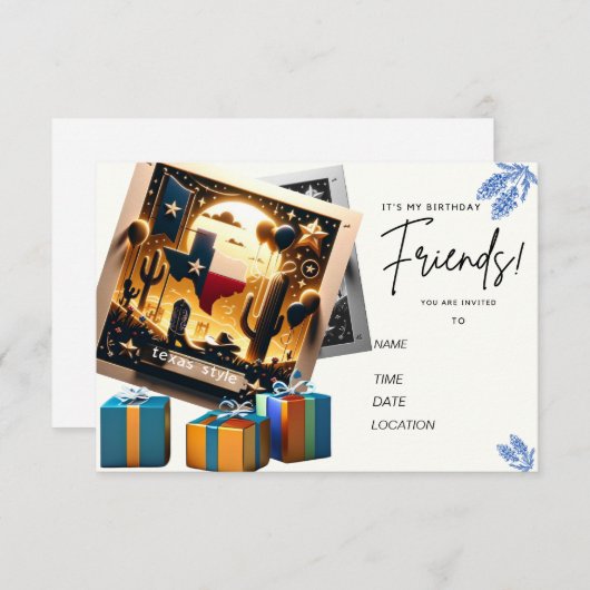 Texas Style Geburtstagskarte Einladung (Vorne/Hinten)