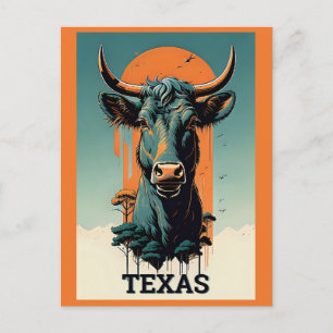 Texas Stylized Retro Bull Travel Postkarte