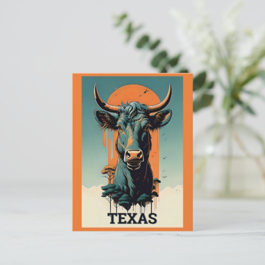 Texas Stylized Retro Bull Travel Postkarte (Stehend Vorderseite)