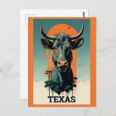 Texas Stylized Retro Bull Travel Postkarte (Vorne/Hinten)