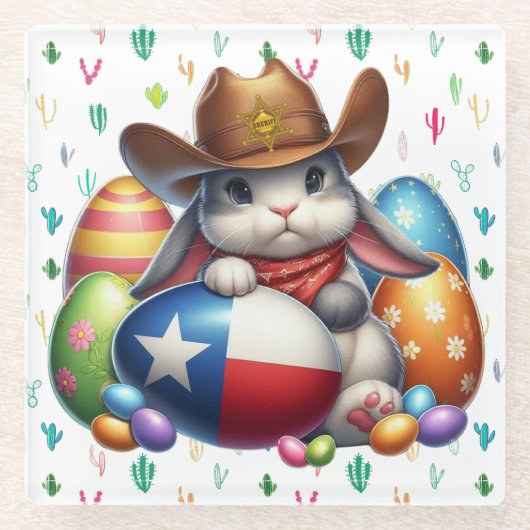 Texas/südwestlicher Osterhasen Glasuntersetzer (Vorderseite)