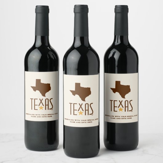 Texas-Symbole, Texas-Staat, braun Weinetikett (Flaschen)