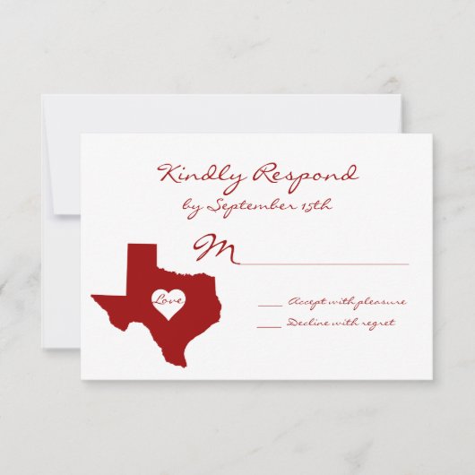 Texas Theme Red White Wedding RSVP Cards Karte (Vorderseite)