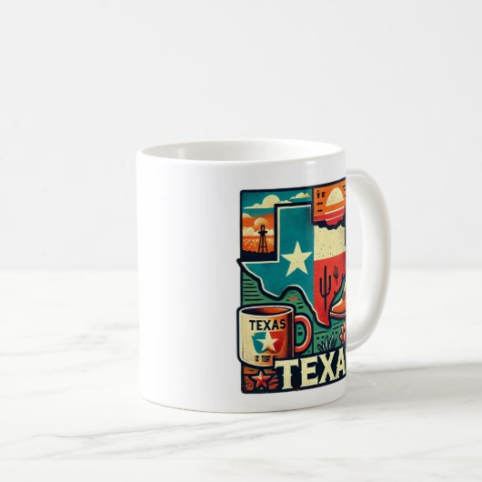 Texas-Themed Keramik Tasse - Staat Kontur, Cowboy (VorderseiteRechts)