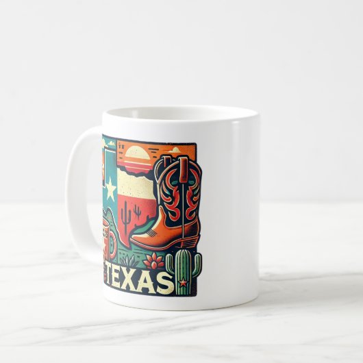 Texas-Themed Keramik Tasse - Staat Kontur, Cowboy (Vorderseite Links)