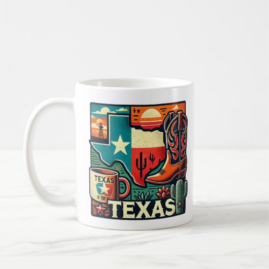 Texas-Themed Keramik Tasse - Staat Kontur, Cowboy (Links)
