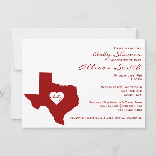 Texas Themed Red White Baby Shower Einladungen (Vorderseite)