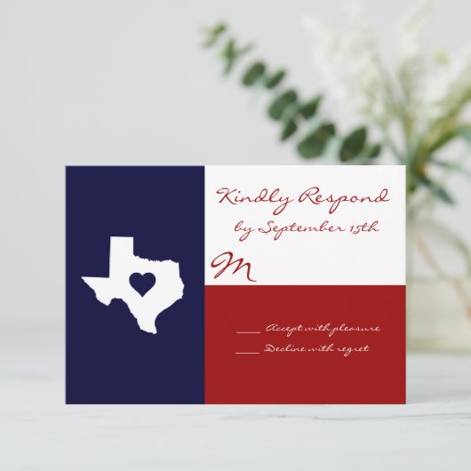 Texas Themed Red White Blue Wedding RSVP Cards (Stehend Vorderseite)