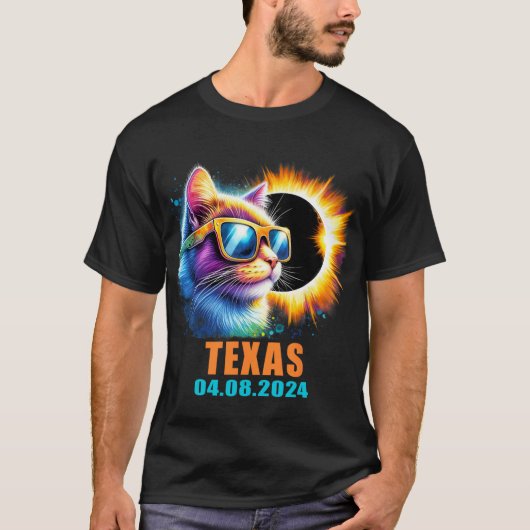Texas Total Solar Eclipse 2024 Cat Solar Eclipse G T-Shirt (Vorderseite)