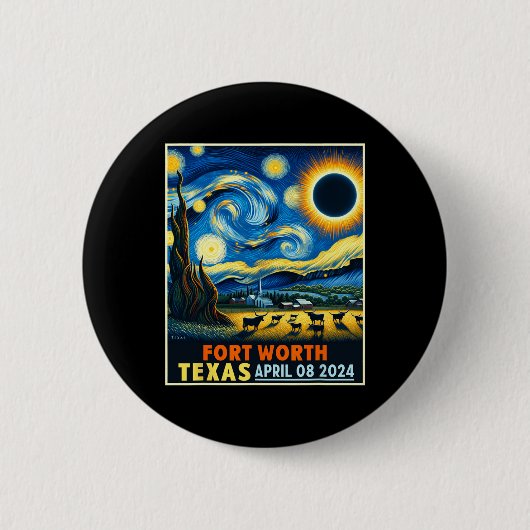 Texas Total Solar Eclipse 2024 Starry Night Button (Vorderseite)