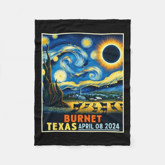 Texas Total Solar Eclipse 2024 Starry Night Fleecedecke (Vorderseite)
