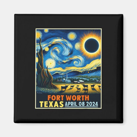 Texas Total Solar Eclipse 2024 Starry Night Magnet (Vorne)