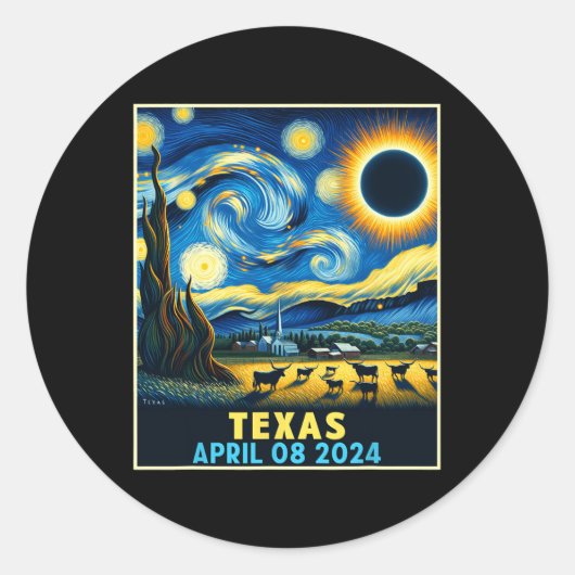 Texas Total Solar Eclipse 2024 Starry Night Runder Aufkleber (Vorderseite)