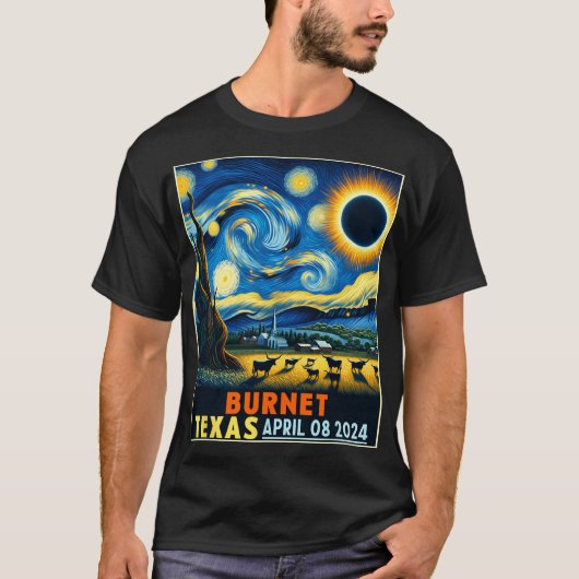 Texas Total Solar Eclipse 2024 Starry Night T-Shirt (Vorderseite)