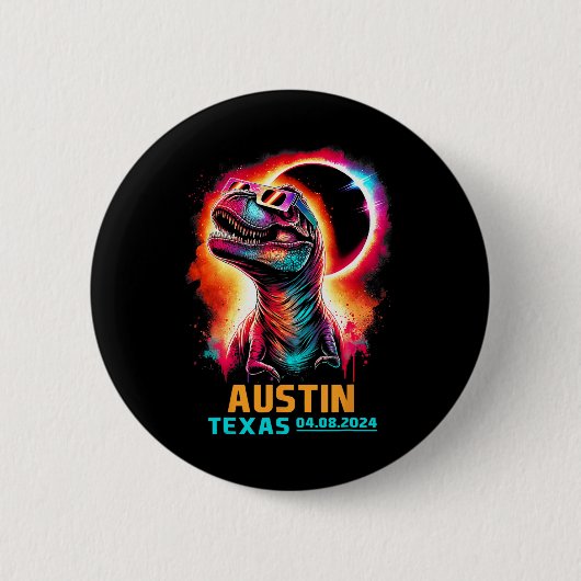 Texas Total Solar Eclipse 2024 T Rex Dinosaur Button (Vorderseite)