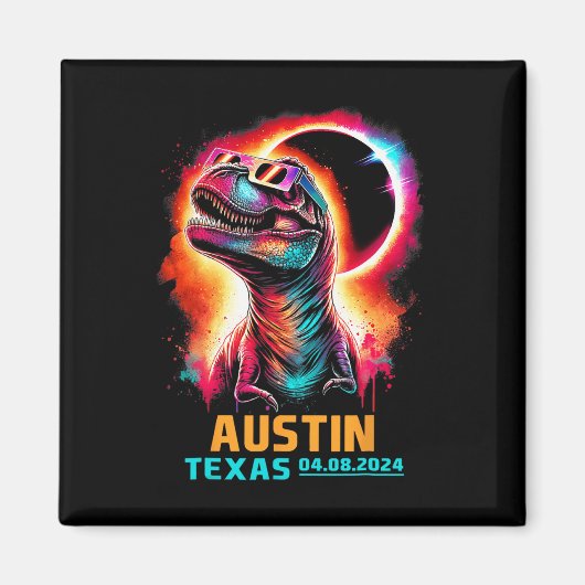 Texas Total Solar Eclipse 2024 T Rex Dinosaur Magnet (Vorne)