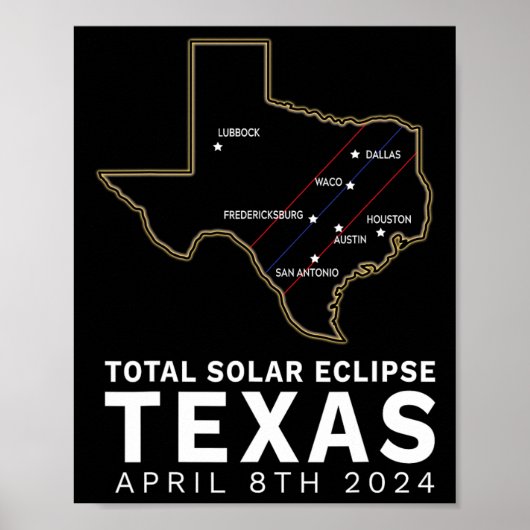Texas Total Solar Eclipse 2024 Weg der Totalität Poster (Vorne)