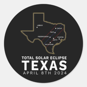 Texas Total Solar Eclipse 2024 Weg der Totalität Runder Aufkleber