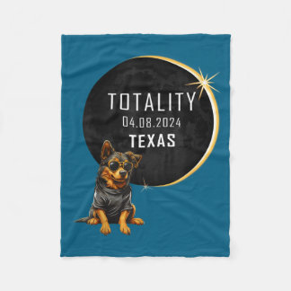 Texas Total Solar Eclipse Hund Illustration Fleecedecke
