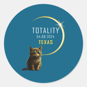 Texas Totale Sonnenfinsternis Katze Runder Aufkleber