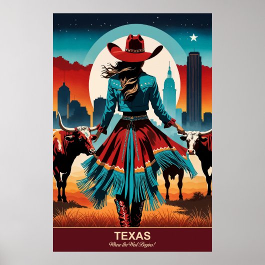 Texas Travel: Wo der Westen beginnt Reiseplakat Poster (Vorne)