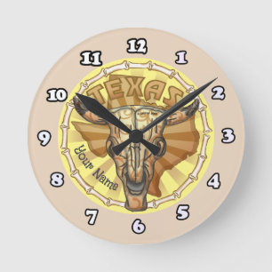 Texas Tribal Kuh-Schädel Runde Wanduhr