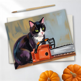 Texas Tuxedo Cat Chainsaw Massacre Funny Halloween Feiertagspostkarte