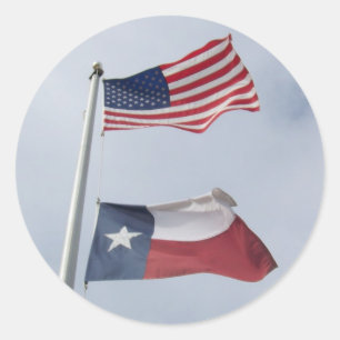 Texas- und US-Flagge Runder Aufkleber